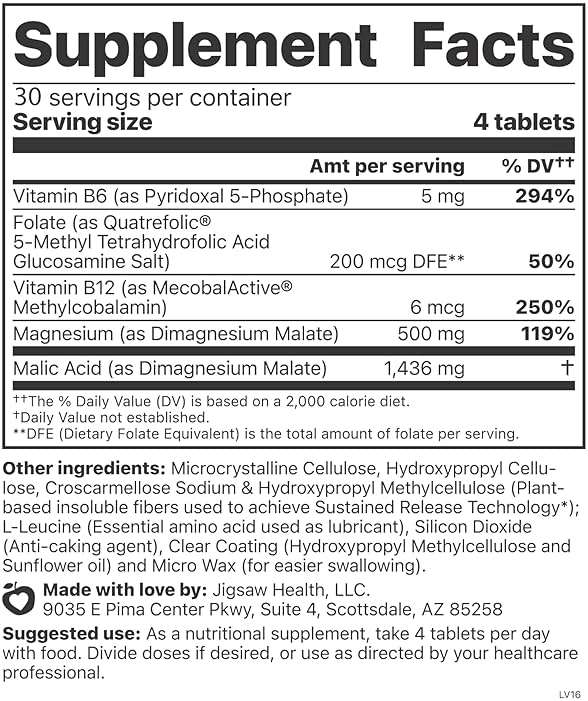 Jigsaw Health MagSRT | Magnesium Supplement with Vitamin B6, Folate & B12 | 120 Tablets | 30 Servings - Image 2