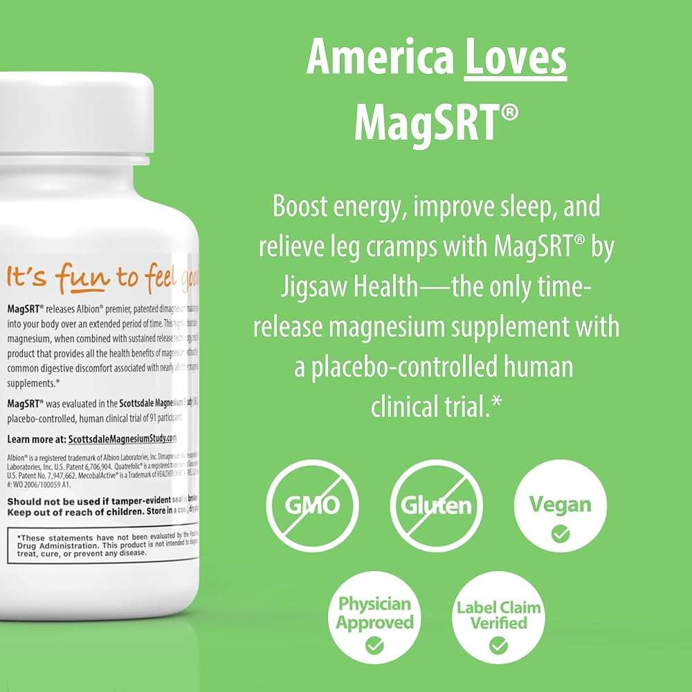 Jigsaw Health MagSRT | Magnesium Supplement with Vitamin B6, Folate & B12 | 120 Tablets | 30 Servings - Image 3