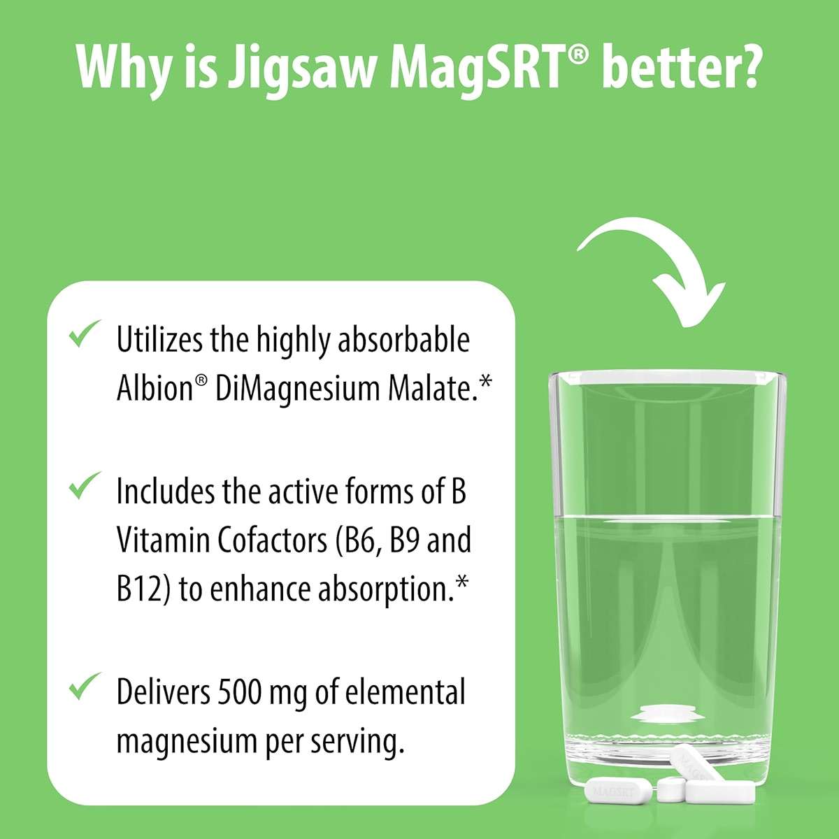 Jigsaw Health MagSRT | Magnesium Supplement with Vitamin B6, Folate & B12 | 120 Tablets | 30 Servings - Image 5