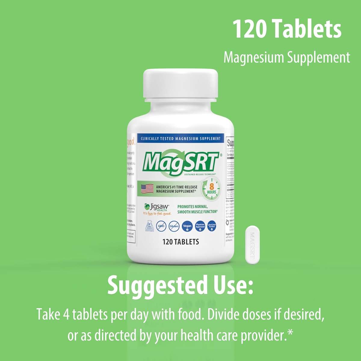 Jigsaw Health MagSRT | Magnesium Supplement with Vitamin B6, Folate & B12 | 120 Tablets | 30 Servings - Image 7