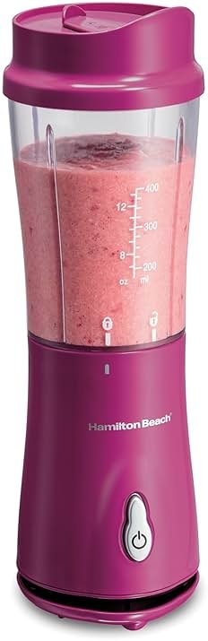 Hamilton Beach Portable Blender for Shakes and Smoothies, 14 Oz BPA Free Travel Cup & Lid, Durable Stainless Steel Blades, Personal Smoothie Blender, Raspberry, 51131G - Product Image