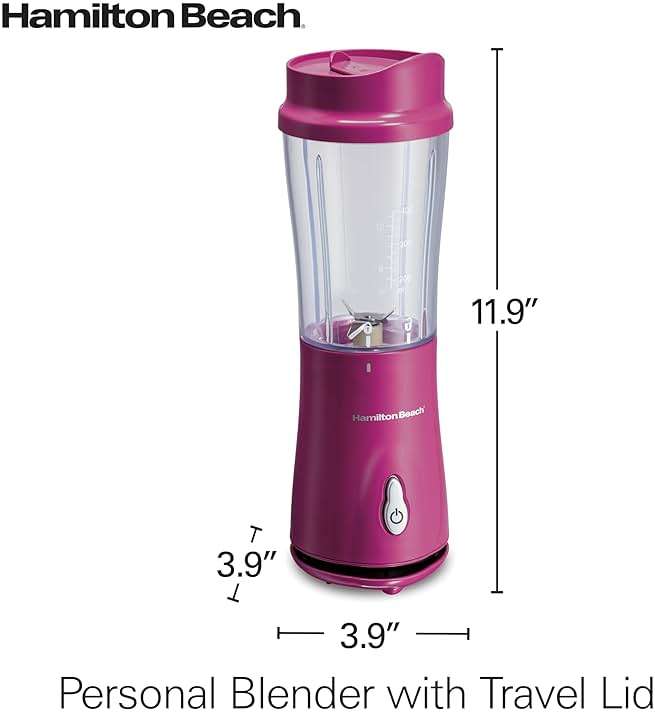 Hamilton Beach Portable Blender for Shakes and Smoothies, 14 Oz BPA Free Travel Cup & Lid, Durable Stainless Steel Blades, Personal Smoothie Blender, Raspberry, 51131G - Image 2