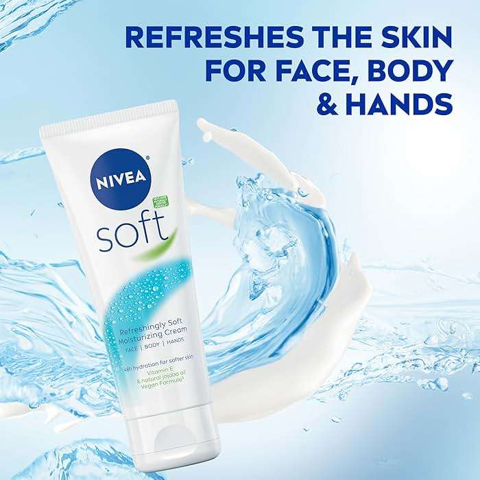 NIVEA Soft Refreshingly Soft Moisturizing Cream, Lightweight Moisturizer for Face, Body and Hands, Body Cream Enriched with Jojoba Oil and Vitamin E, 2.6 Oz Tube, Pack of 3 - Image 3