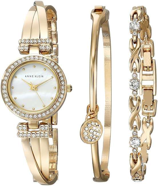 Anne Klein Women's Premium Crystal Accented Bangle Watch and Bracelet Set - Image 1