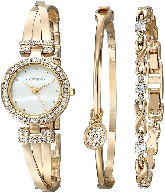 Anne Klein Women's Premium Crystal Accented Bangle Watch and Bracelet Set - Product Image
