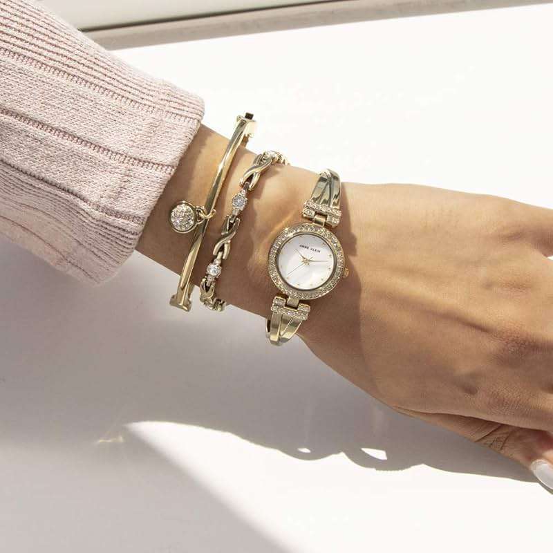 Anne Klein Women's Premium Crystal Accented Bangle Watch and Bracelet Set - Image 5