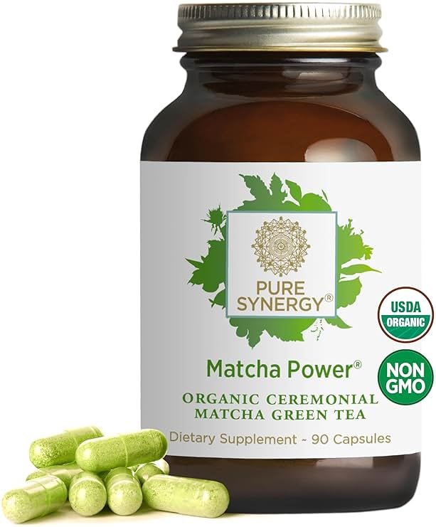 PURE SYNERGY Matcha Power | Organic Matcha Green Tea Capsules | Ceremonial Grade Supplement with EGCG | for Enhanced Energy & Alertness (90 Capsules) - Product Image