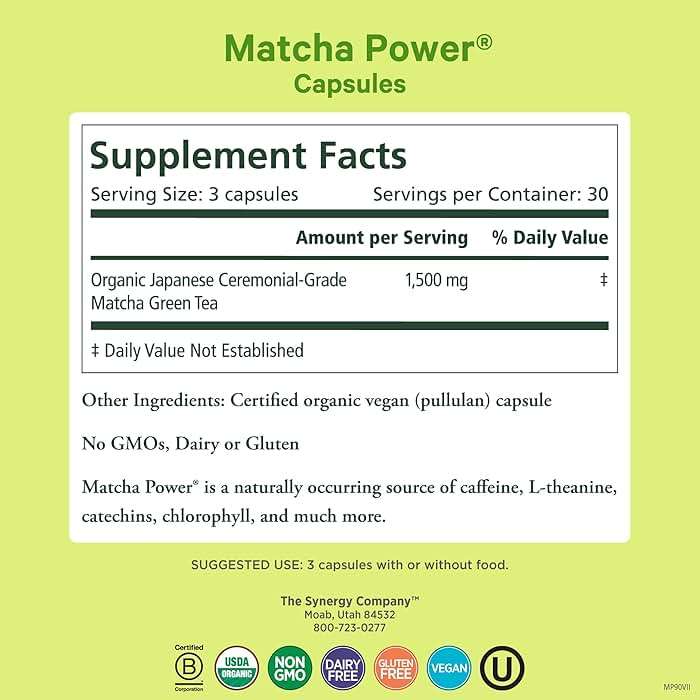 PURE SYNERGY Matcha Power | Organic Matcha Green Tea Capsules | Ceremonial Grade Supplement with EGCG | for Enhanced Energy & Alertness (90 Capsules) - Image 2