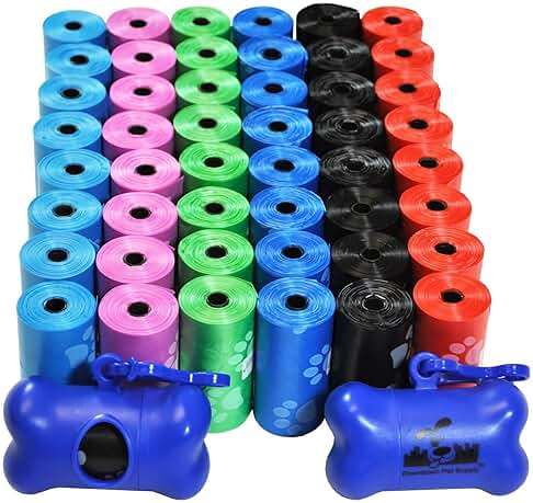 Downtown Pet Supply Poop Bags for Dogs with Dispenser, 1000 Count - Leak-Proof Dog Waste Bags and Bone-Shaped Dog Poop Bags Holder for Leash - Rainbow with Paw Prints, 12.5" x 8.5" - Image 1