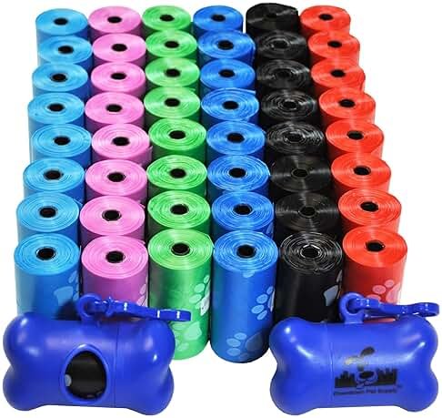 Downtown Pet Supply Poop Bags for Dogs with Dispenser, 1000 Count - Leak-Proof Dog Waste Bags and Bone-Shaped Dog Poop Bags Holder for Leash - Rainbow with Paw Prints, 12.5" x 8.5" - Product Image