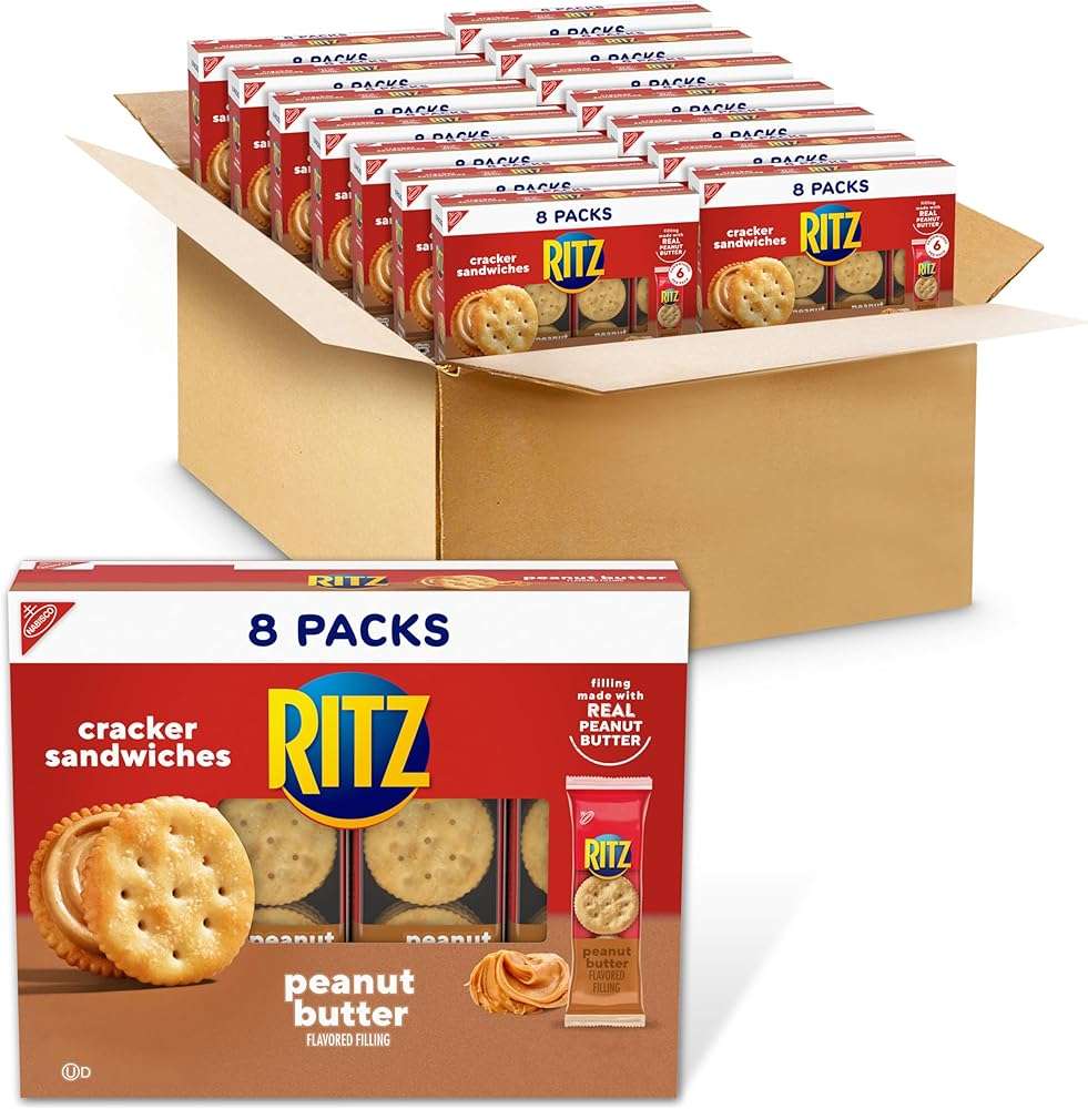 RITZ Peanut Butter Sandwich Crackers, Lunch Snacks, 112 Snack Packs (14 Boxes, 6 Crackers Per Pack) - Image 1
