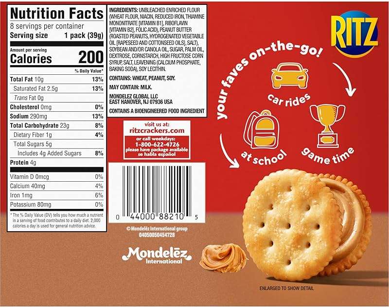 RITZ Peanut Butter Sandwich Crackers, Lunch Snacks, 112 Snack Packs (14 Boxes, 6 Crackers Per Pack) - Image 3