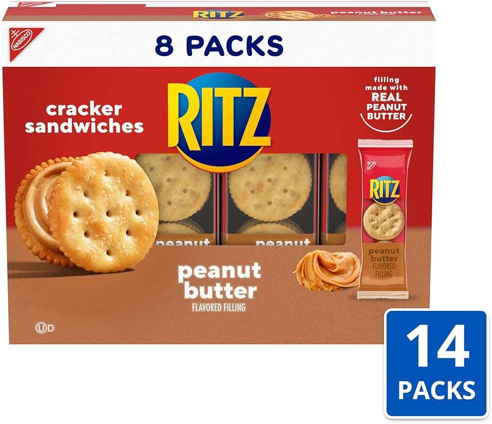 RITZ Peanut Butter Sandwich Crackers, Lunch Snacks, 112 Snack Packs (14 Boxes, 6 Crackers Per Pack) - Image 4