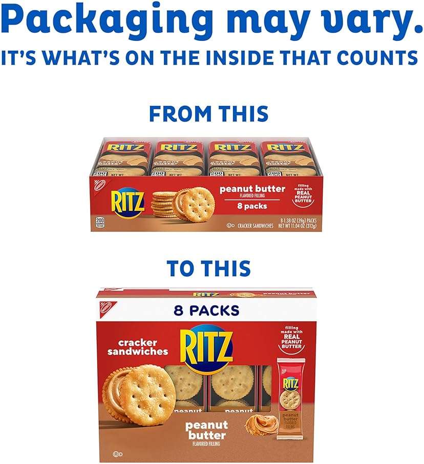 RITZ Peanut Butter Sandwich Crackers, Lunch Snacks, 112 Snack Packs (14 Boxes, 6 Crackers Per Pack) - Image 5