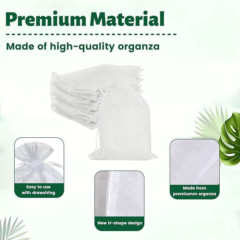 YunKo 50pcs Organza Bags 6x9 Inches Drawstring Gift Jewelry Mesh Bags Fruit Protection Bag White Sheer Organza Wedding Party Favor Bag - Image 4