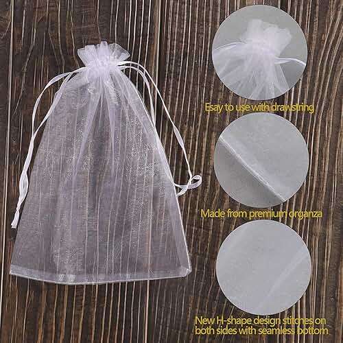 YunKo 50pcs Organza Bags 6x9 Inches Drawstring Gift Jewelry Mesh Bags Fruit Protection Bag White Sheer Organza Wedding Party Favor Bag - Image 5