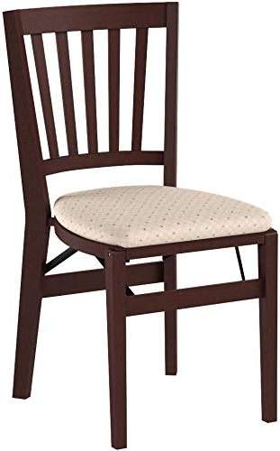 MECO Stakmore Premium Solid Wood Dining Table Compact Folding Chair Set with Blush Fabric Padded Upholstered Seat, Fruitwood (Set of 2) - Image 7