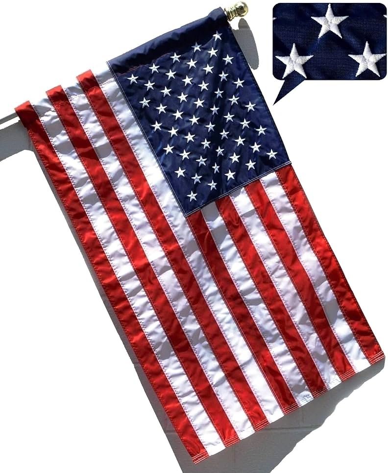 US Flag Factory - 2.5x4 FT American Flag (Sleeved) (Embroidered Stars, Sewn Stripes) - Outdoor SolarMax Nylon - 100% Made in America - Product Image