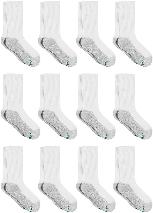 Hanes Boys' Socks Pack, Double Tough Moisture Wicking Ankle, Crew, No Show Socks, 12 & 14 Pair Packs - Product Image