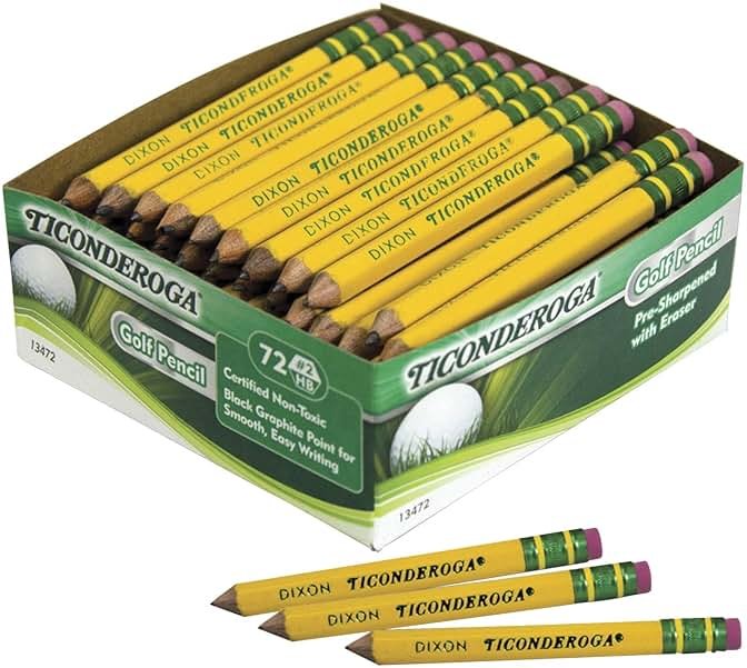 Ticonderoga Golf Pencils With Erasers, #2 HB Lead, Yellow, Pack Of 72 - Product Image