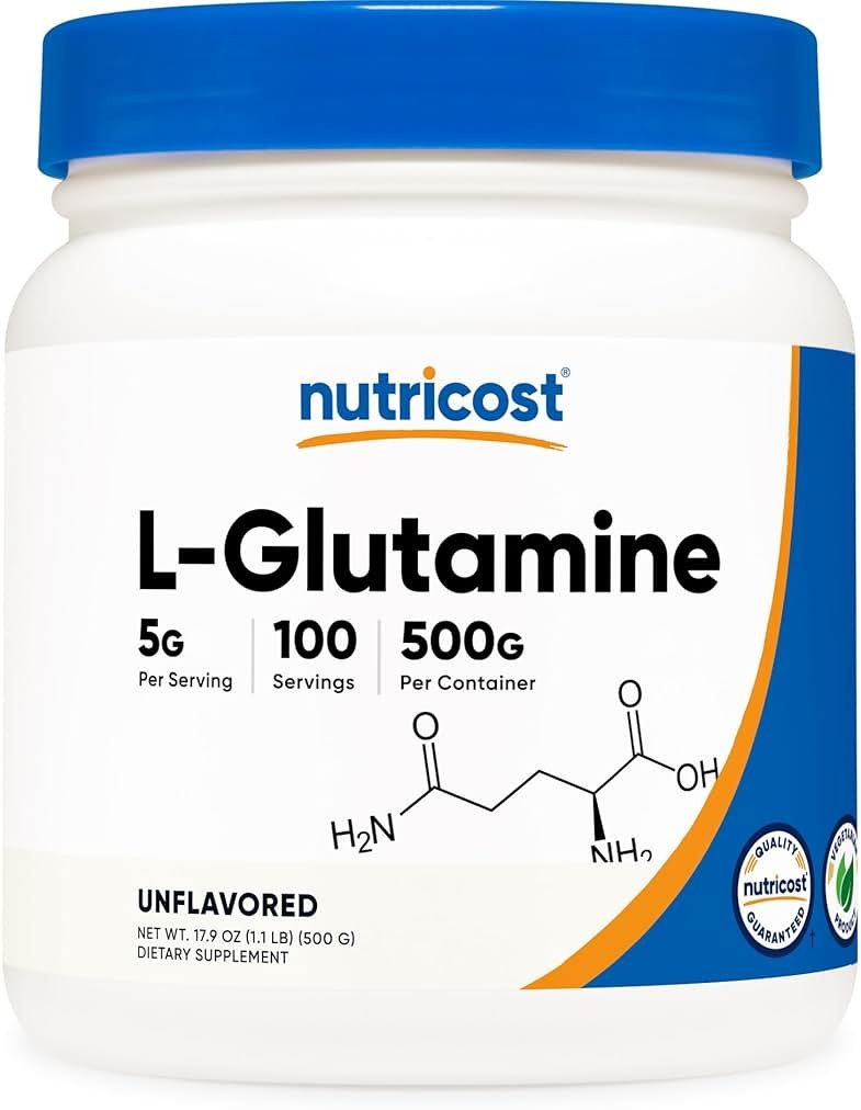 Nutricost L-Glutamine Powder (500 Grams) Unflavored - Gluten Free & Non-GMO, 100 Servings - Product Image