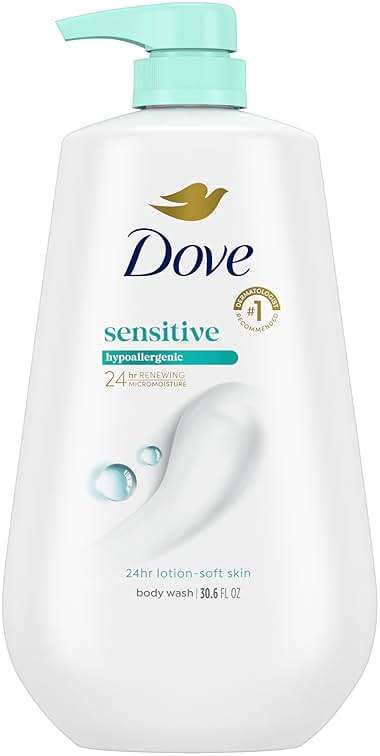 Dove Body Wash with Pump Sensitive Skin For 24hr Lotion-Soft Skin Moisturizing Skin Cleanser Gentle Hypoallergenic Formula with No Sulfates No Parabens 30.6 oz - Image 1