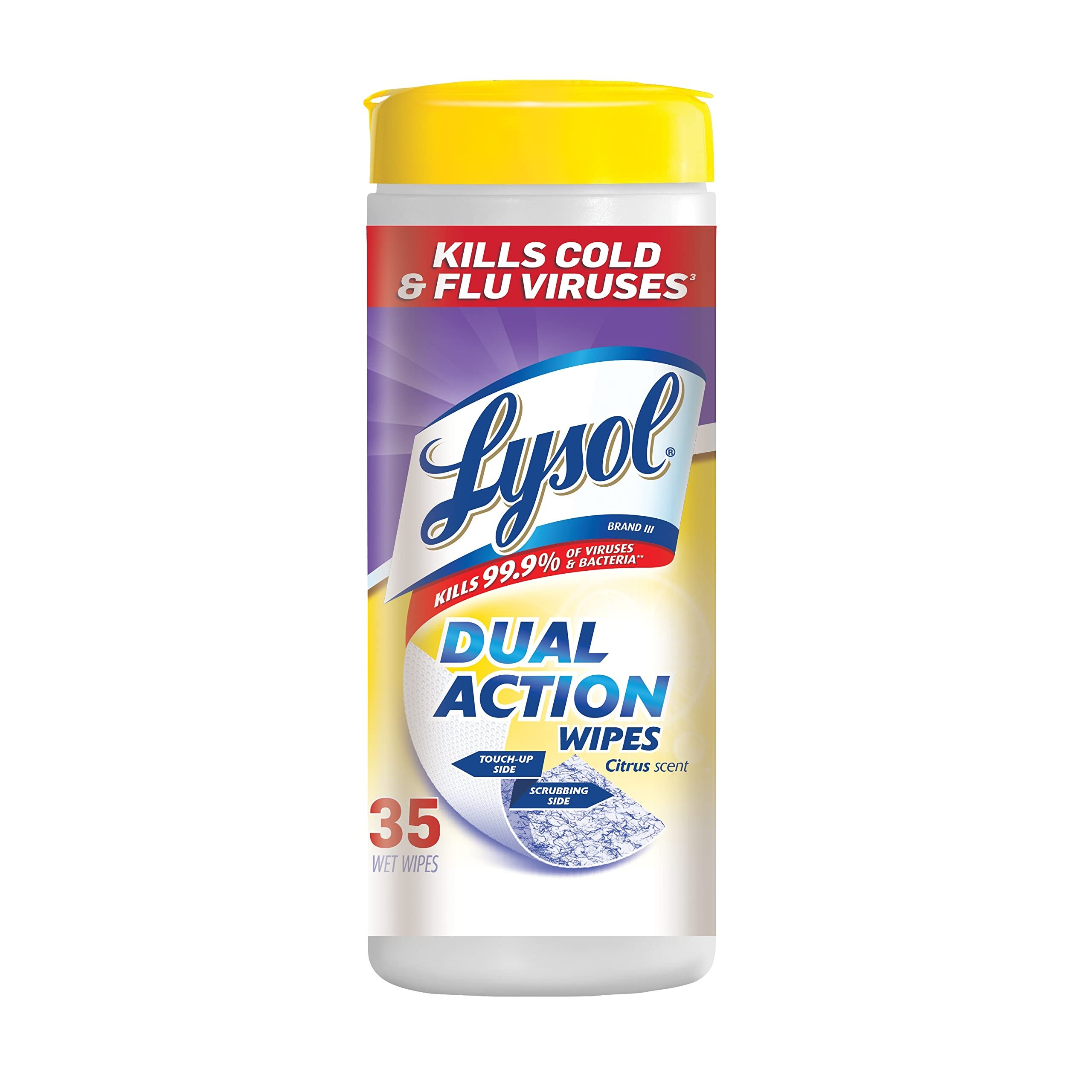 Lysol Dual Action Disinfecting Wipes, Citrus, 35 ct (Pack of 2) - Product Image