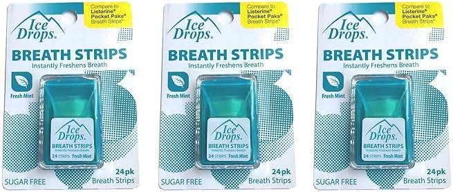 3 Pack - Ice Drops Breath Strips with Blast of Icy Mint (Sugar Free) - Product Image