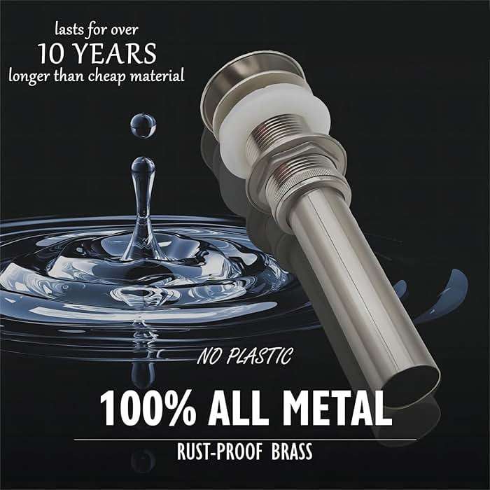 Yodel Faucet Vessel Sink Drain Without Overflow - Bathroom Sink Drain Stopper - Pop Up Drain All Metal - Big Cap Fit for Vessel or Undermount Sink,Brushed Nickel,YDPOP-1 - Image 3