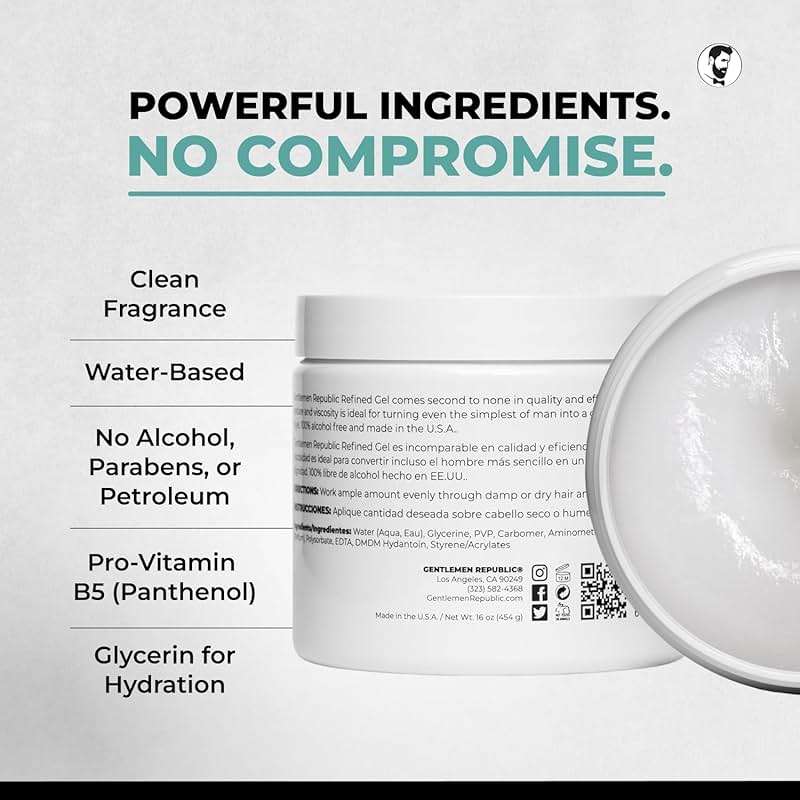 Gentlemen Republic 8oz Refined Hair Gel - Professional Formula for 24 Hour Shine and Hold, Humidity Resistant, 100% Alcohol-Free and Never Flakes, Made in the USA - Image 5