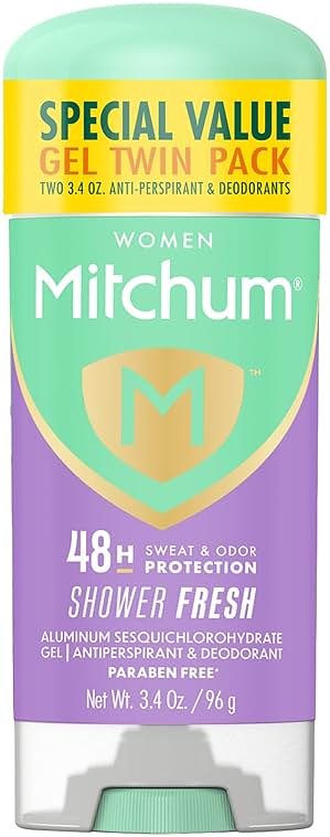 Mitchum Women’s Antiperspirant Deodorant Gel Stick, Shower Fresh Scent, 48HR Sweat & Odor Protection, Triple Odor Defense, Alcohol-Free, 3.4 oz (Pack of 2) - Product Image