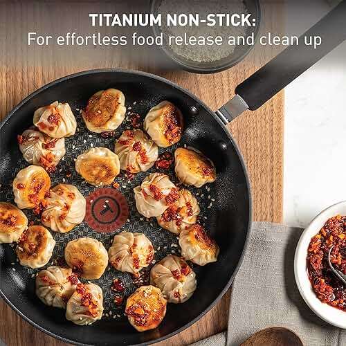 T-fal Ultimate Hard Anodized Nonstick Pots and Pans Set 14 Piece, Oven Broiler Safe 400F, Kitchen Cooking Set w/Fry Pans, Saucepans, Griddle, Dutch Oven, Dishwasher Safe, Cookware, Onyx - Image 4