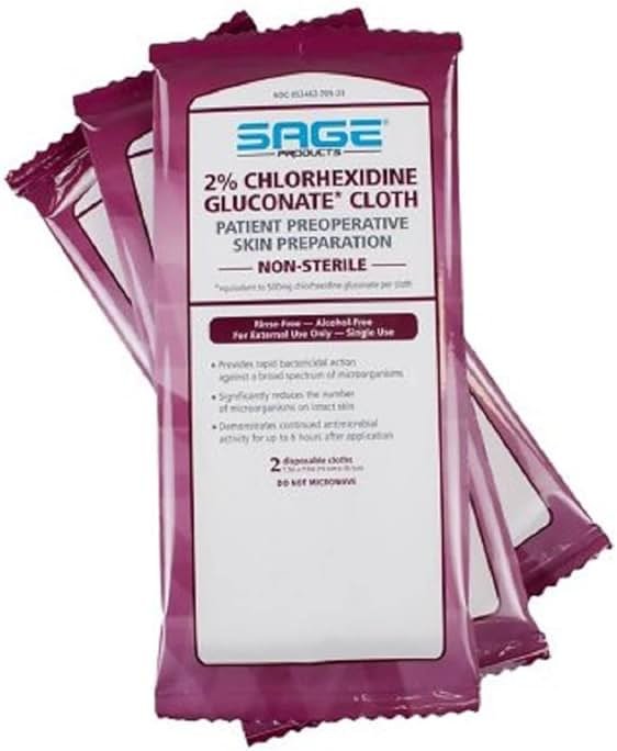 Sage 2% Chlorhexidine Gluconate (CHG) Cloths - Each (1 package of 3) - Product Image