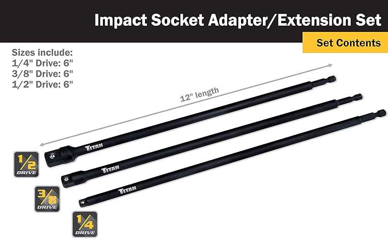 Titan 15206 3-Piece 12-Inch Impact Socket Adapter and Extension Set - Image 2