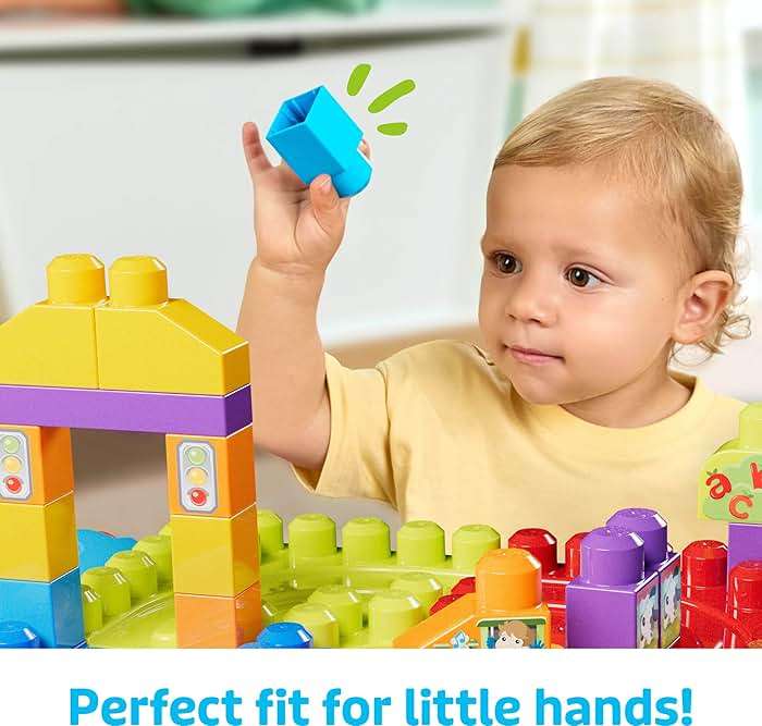 MEGA BLOKS First Builders Toddler Blocks Toy, Build 'n Learn Portable Activity Table with 30 Pieces and Built-In Storage, Blue, Kids Ages 1+ Years - Image 3