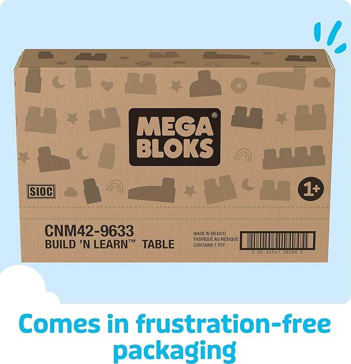 MEGA BLOKS First Builders Toddler Blocks Toy, Build 'n Learn Portable Activity Table with 30 Pieces and Built-In Storage, Blue, Kids Ages 1+ Years - Image 6