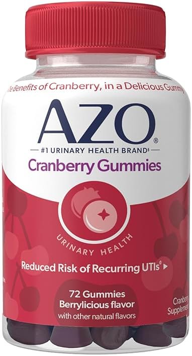 AZO Cranberry Urinary Tract Health Gummies Dietary Supplement, 2 Gummies = 1 Glass of Cranberry Juice, Helps Cleanse & Protect, Natural Berrylicious Flavor, Non-GMO, 72 Gummies - Product Image
