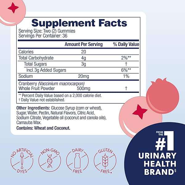 AZO Cranberry Urinary Tract Health Gummies Dietary Supplement, 2 Gummies = 1 Glass of Cranberry Juice, Helps Cleanse & Protect, Natural Berrylicious Flavor, Non-GMO, 72 Gummies - Image 2