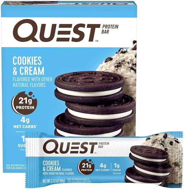 Quest Nutrition Cookies & Cream Protein Bars, 21g Protein, 4g Net Carbs, 1g Sugar, High Fiber, Gluten Free, Keto Friendly, 4 Count - Image 1