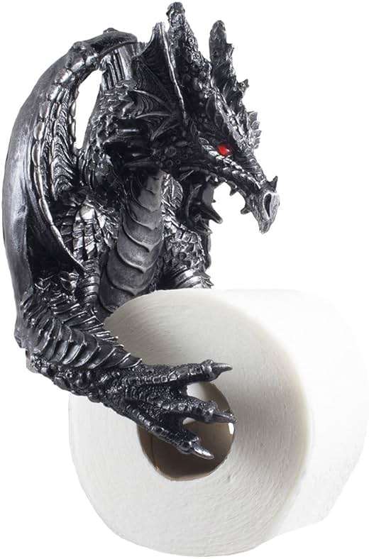 Mythical Winged Dragon Toilet Paper Holder in Metallic Look for Medieval and Gothic Home Decor Bathroom Accessories or Whimsical Fantasy Gifts - Image 2