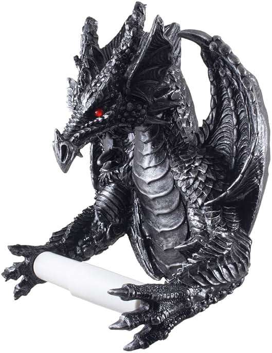 Mythical Winged Dragon Toilet Paper Holder in Metallic Look for Medieval and Gothic Home Decor Bathroom Accessories or Whimsical Fantasy Gifts - Image 3