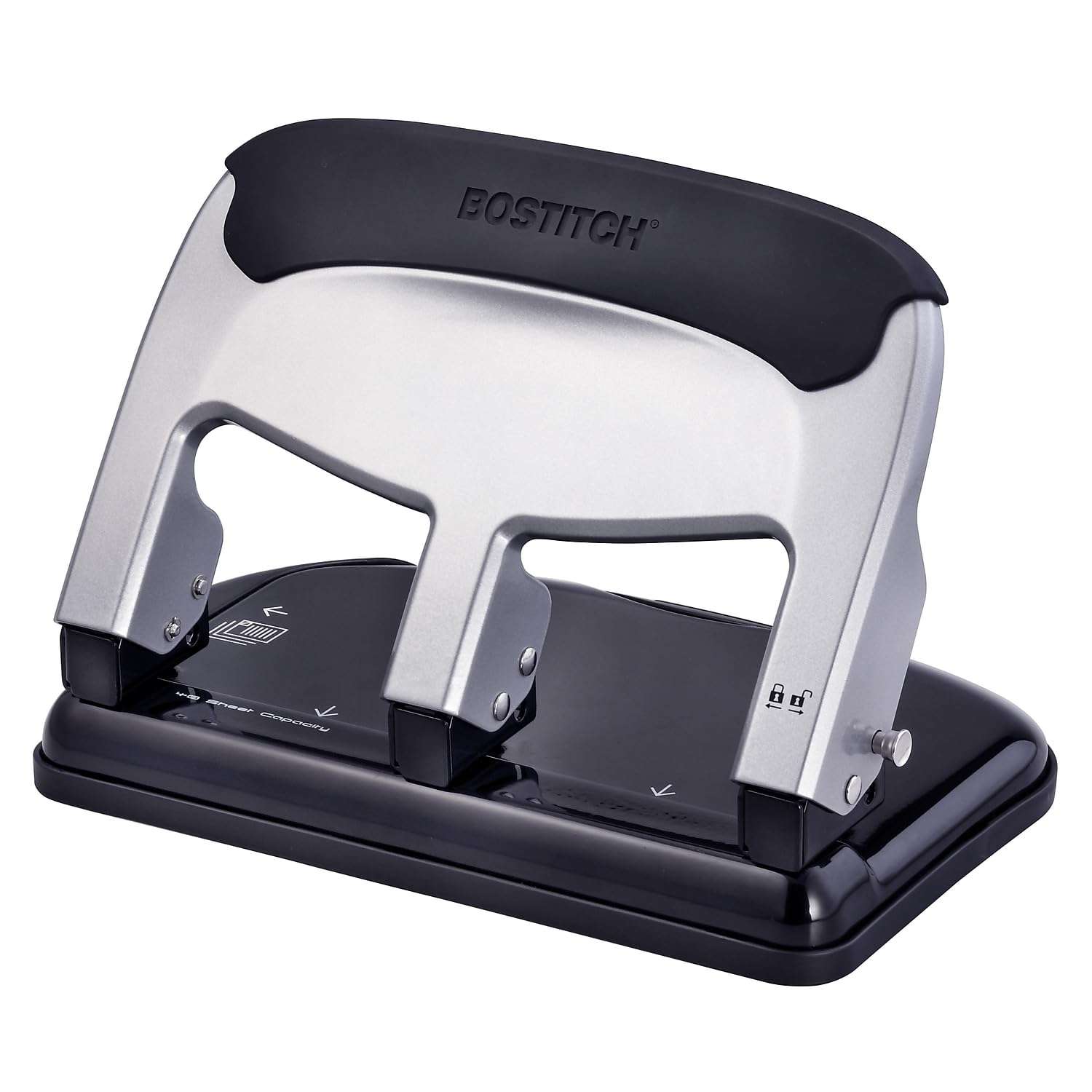 Bostitch Office EZ Squeeze Heavy Duty 3-Hole Punch for Home Office & School, 40-Sheet Capacity, One-Touch Reduced Force, Sleek Silver Design - Image 1