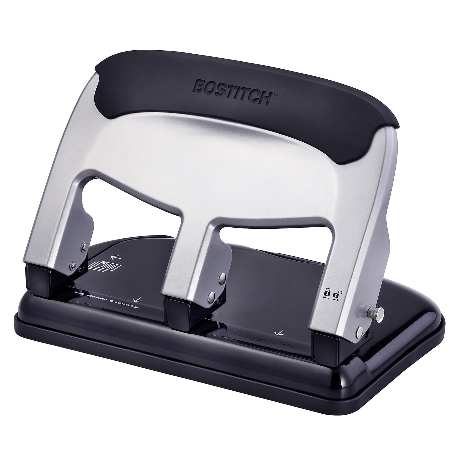 Bostitch Office EZ Squeeze Heavy Duty 3-Hole Punch for Home Office & School, 40-Sheet Capacity, One-Touch Reduced Force, Sleek Silver Design - Product Image