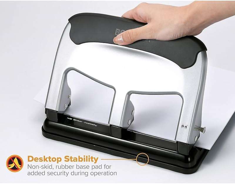 Bostitch Office EZ Squeeze Heavy Duty 3-Hole Punch for Home Office & School, 40-Sheet Capacity, One-Touch Reduced Force, Sleek Silver Design - Image 4