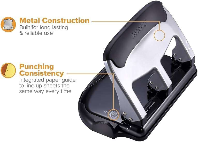 Bostitch Office EZ Squeeze Heavy Duty 3-Hole Punch for Home Office & School, 40-Sheet Capacity, One-Touch Reduced Force, Sleek Silver Design - Image 5