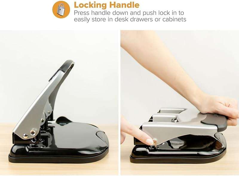 Bostitch Office EZ Squeeze Heavy Duty 3-Hole Punch for Home Office & School, 40-Sheet Capacity, One-Touch Reduced Force, Sleek Silver Design - Image 6