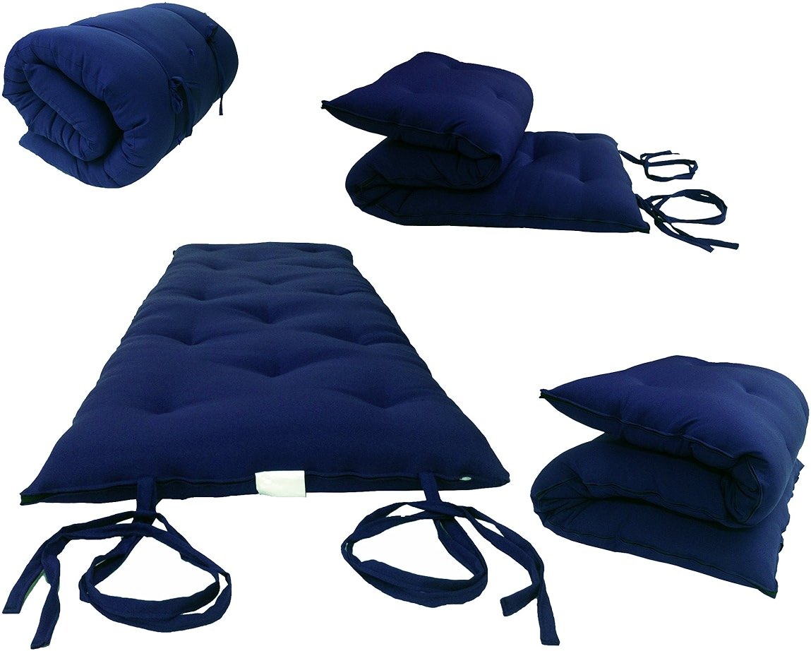 D&D Futon Furniture Full Size Navy Blue Traditional Japanese Floor Rolling Futon Mattresses, Cotton/Foam Cushion Mats - Product Image