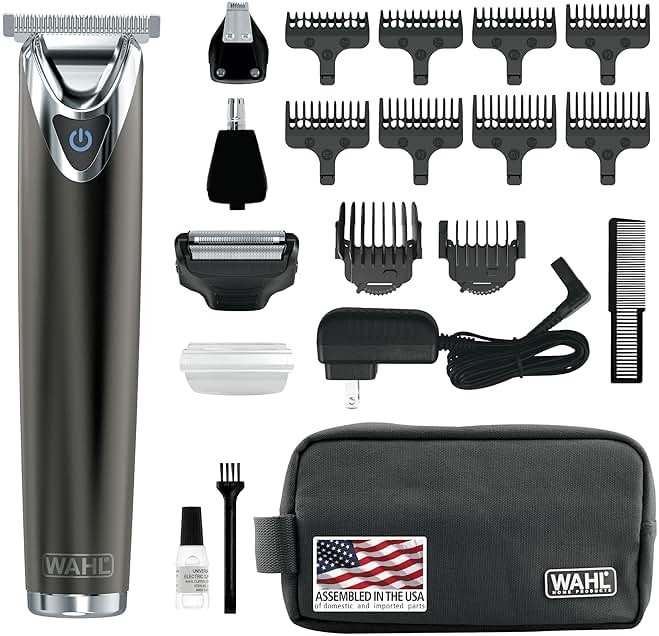 WAHL USA Stainless Steel Lithium Ion 2.0+ Slate Beard Trimmer for Men - Electric Shaver, Nose Ear Trimmer, Rechargeable All in One Men's Grooming Kit - Model 9864 - Product Image