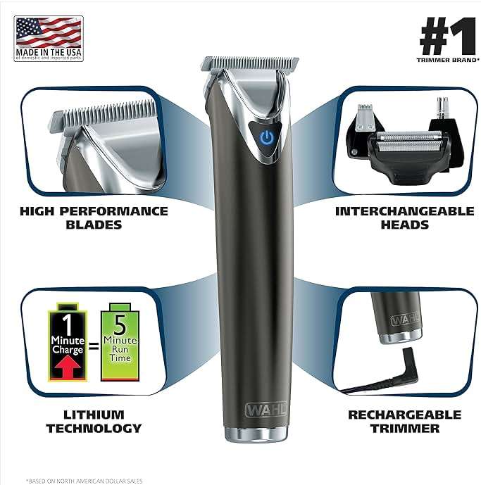 WAHL USA Stainless Steel Lithium Ion 2.0+ Slate Beard Trimmer for Men - Electric Shaver, Nose Ear Trimmer, Rechargeable All in One Men's Grooming Kit - Model 9864 - Image 2