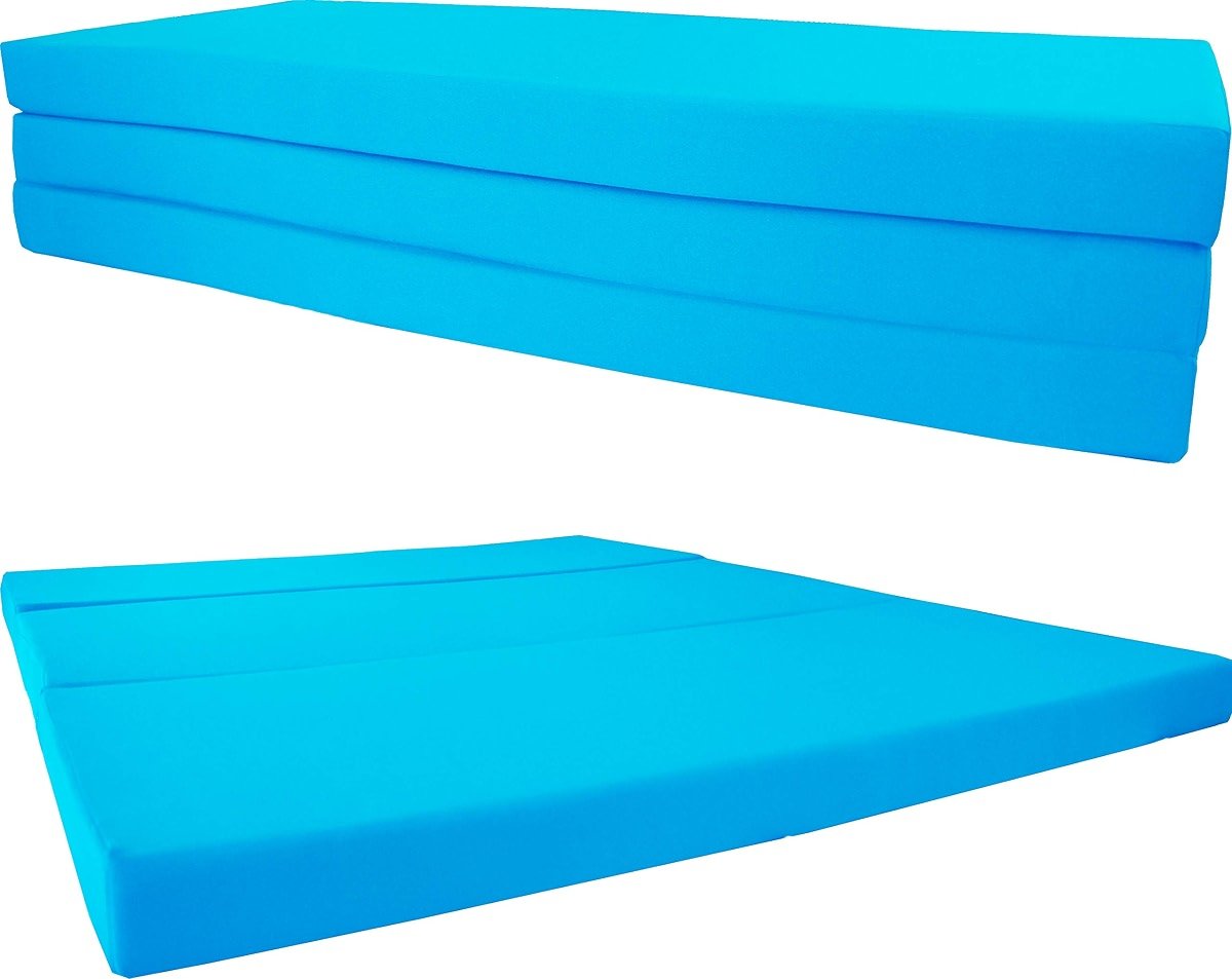 D&D Futon Furniture Queen Size Turquoise Shikibuton Trifold Beds 80 x 60 x 4, Folding Mattress, Ottoman, High Density Foam - Product Image